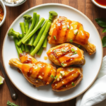 Honey Garlic Chicken served on a plate with sticky sauce