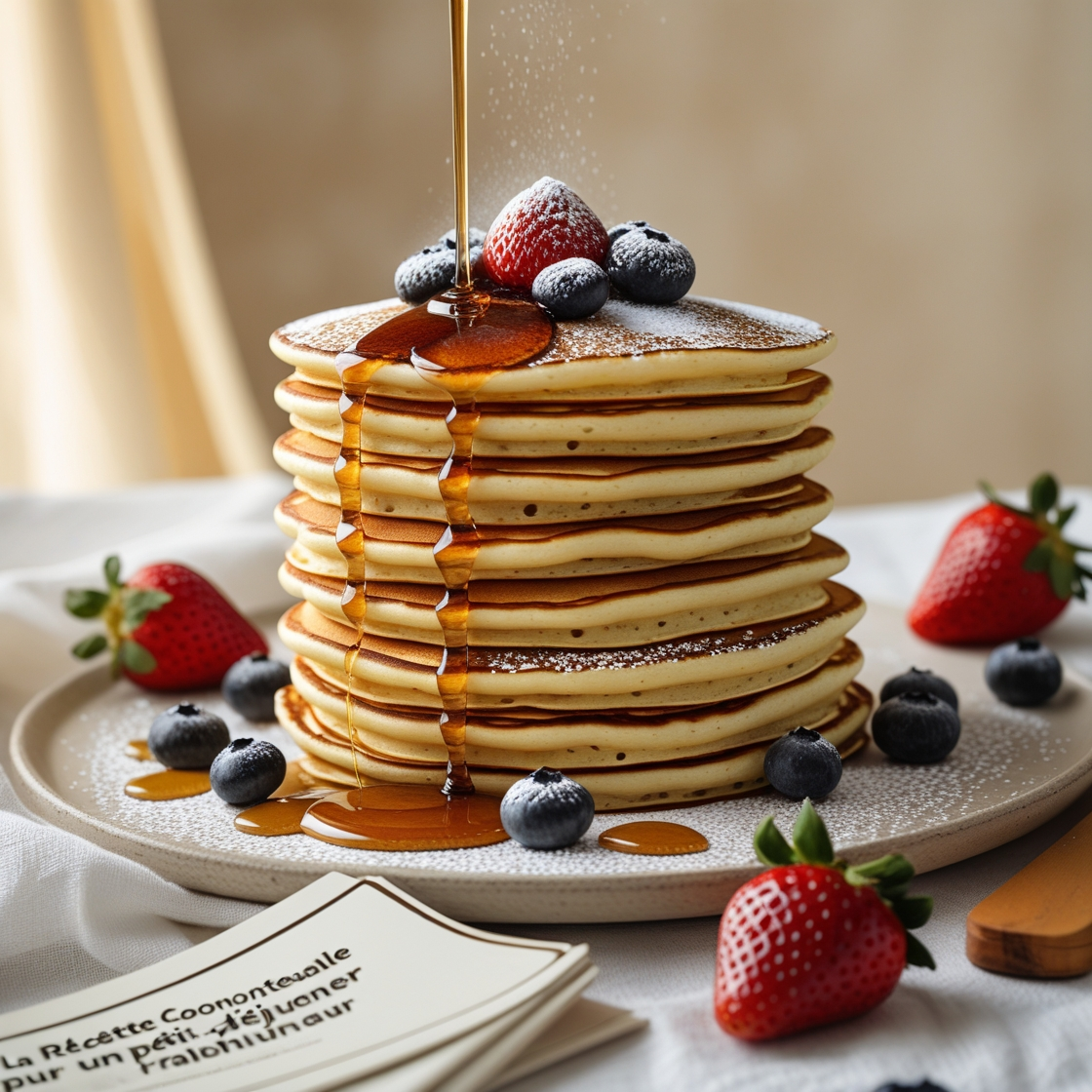Pancakes moelleux avec une noix de beurre fondant sur le dessus.