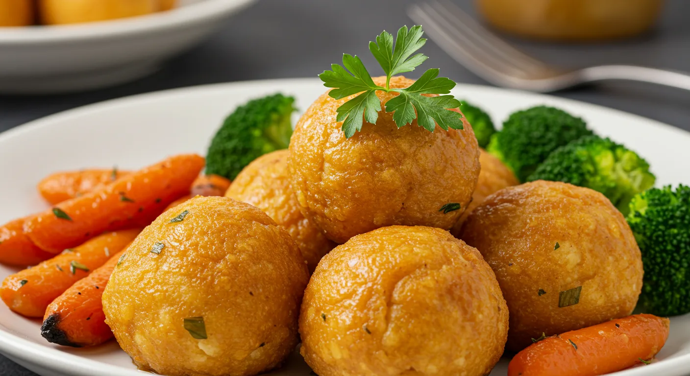 Crispy golden mashed potato balls served with dipping sauce