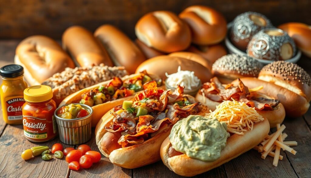 gourmet hot dog fixings